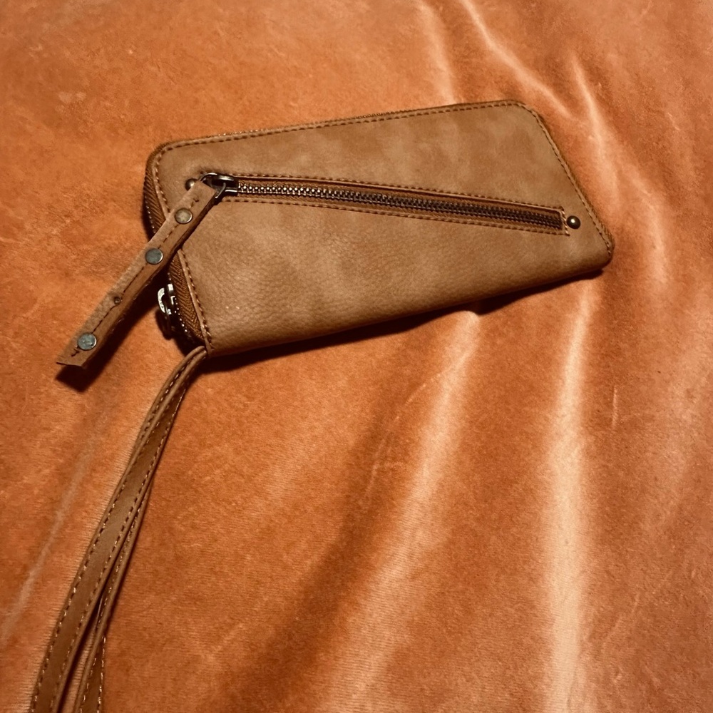 Free People Tan Leather Wristlet Wallet